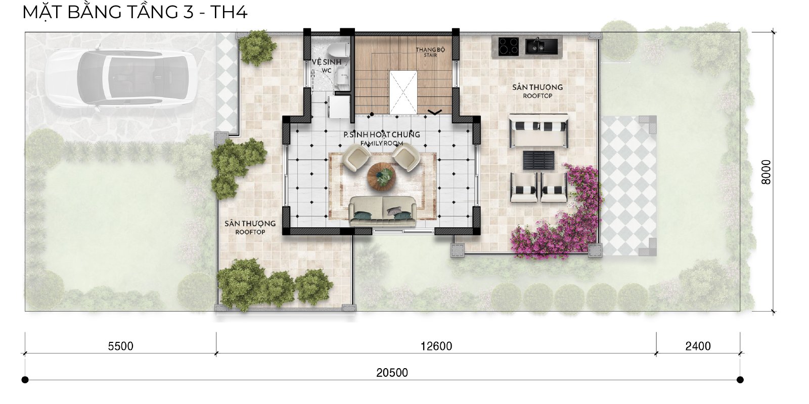 Mặt bằng tầng 3 TH4-01A